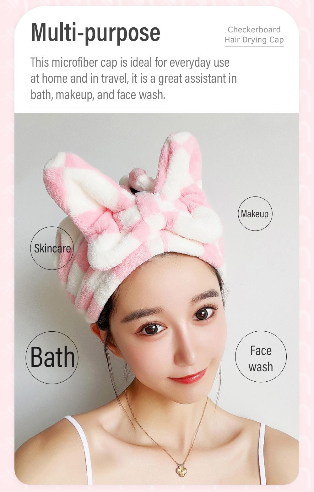 Big Plaid Bowknot Hair Drying Cap-6